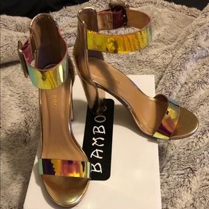 BAMBOO Shoes - Holographic gold block heels women’s size 7 BAMBOO Shoes - Holographic gold block heels women’s size 7